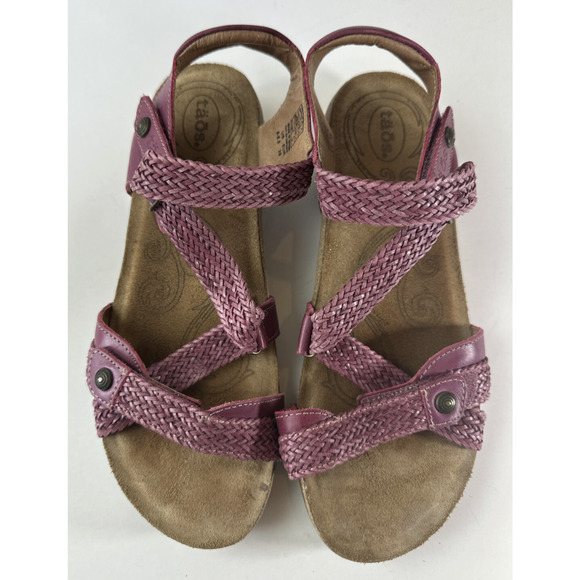 Taos Trulie Sandal Strappy Cork Wedge Leather Suede Cranberry Womens Size 8-8.5 - Picture 7 of 15